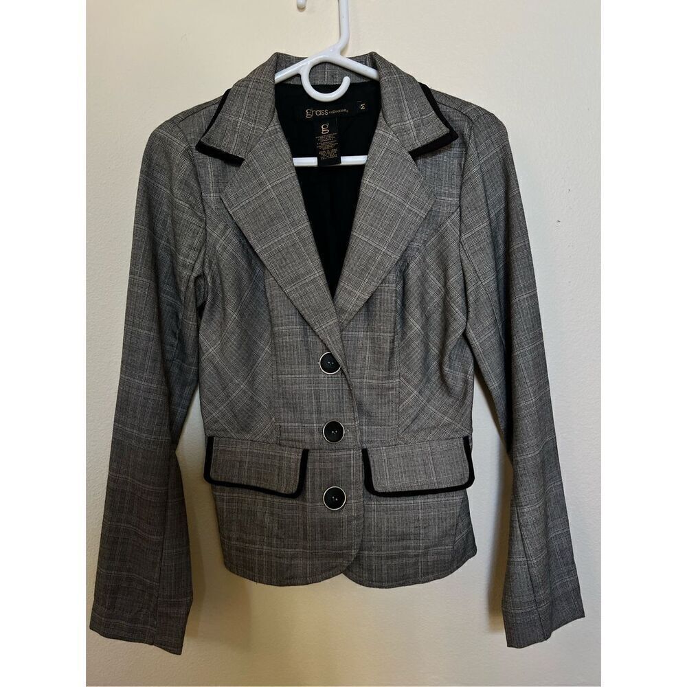 Grass Collection Heather Gray Checkered Fitted Blazer Jacket M vintage Y2K 2000s
